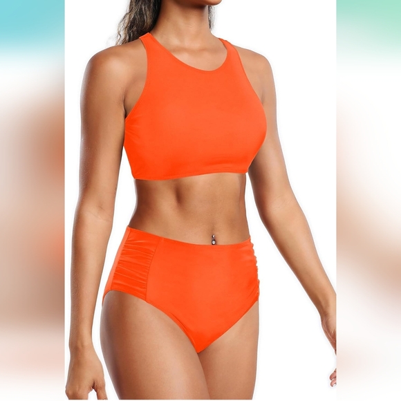 Holipick Women High Waisted Two Piece Bikini Set Racerback Bathing Suit Sporty C - Picture 6 of 7